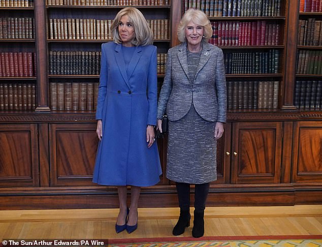Queen Camilla and Brigitte Macron attend the Entente Litteraire Prize ceremony at the French Ambassador's residence in London on December 4, 2024