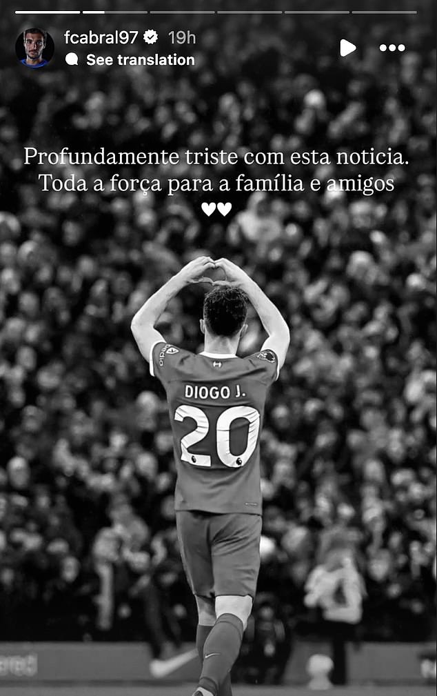 Cabral shared a poignant message after hearing of Jota's death on his way into SW19