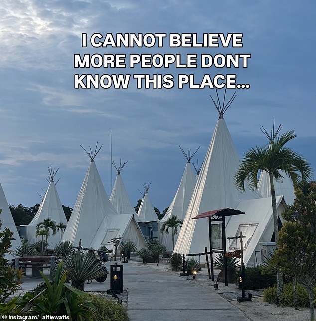 One of Alfie's photos showed him spending time at a desert themed glamping resort close to Lagoi on the island