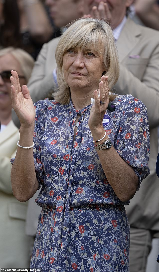 Deborah Jevans, former tennis player and junior Wimbledon champion, was made the first chairwoman of the All England Lawn Tennis and Croquet Club in 2023 (pictured at Centre Court on Thursday)