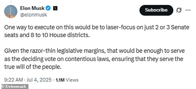 Elon Musk took to social media to ask his followers how they feel about a third political party