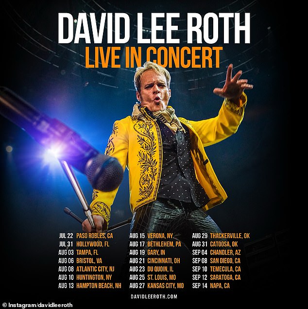 Back in 2021, Roth announced his retirement - but revealed this year that he is going on a summer tour beginning on July 22 in Paso Robles, California
