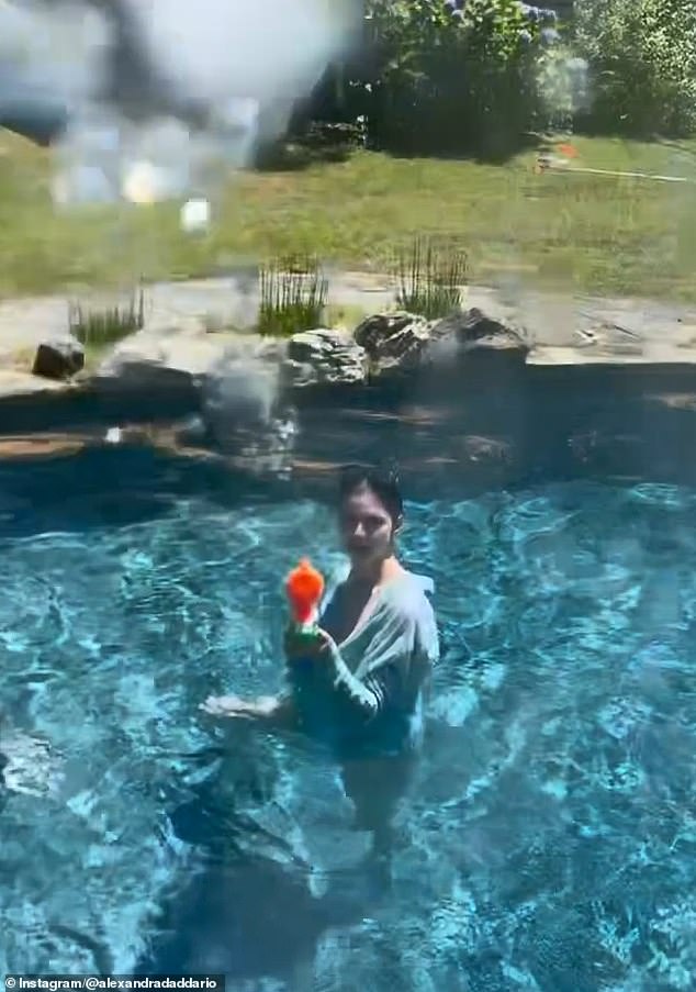 Alexandra Daddario also spent some time in the pool on Independence Day