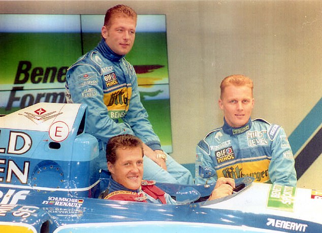 Jos (top) was a Benetton team-mate of Michael Schumacher (bottom) and Britain's Johnny Herbert (right)