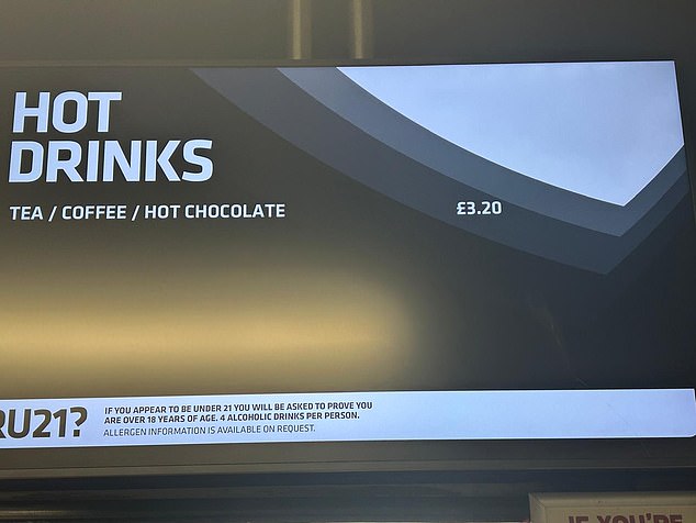 Tea, coffee and hot chocolate all cost £3.20 each at the stadium in the Welsh capital