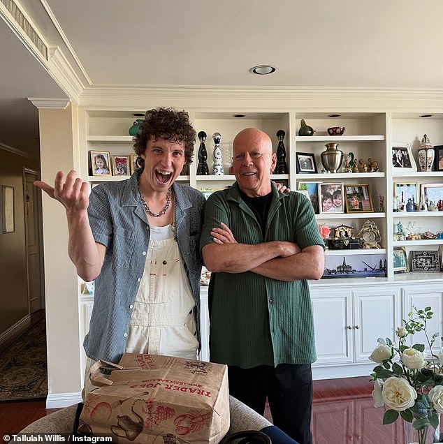 Among her photos was a cute snap of Bruce posing with musician fiancé Justin Acee, who had a massive smile on his face