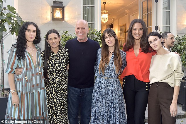 In addition to Mabel and Evelyn, Willis shares three daughters ¿ Rumer, 36, Scout, 33, and Tallulah, 31 ¿ with his ex-wife Demi Moore; seen in 2019