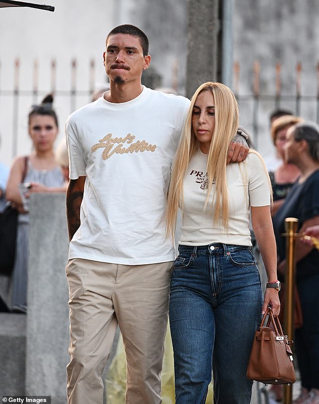 Liverpool star Darwin Nunez, a teammate of Diogo Jota, attends the wake with partner Lorena Manas
