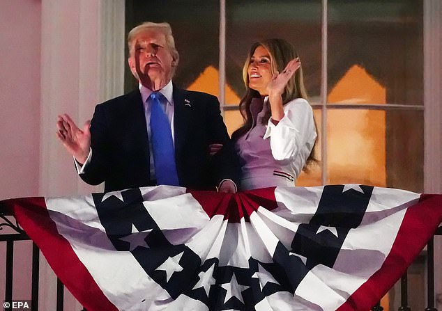 The president and first lady danced to YMCA - the final song to play during the Fourth of July fireworks display over the National Mall on Friday. A number of pop songs were also played - including those sung by Democratic artists