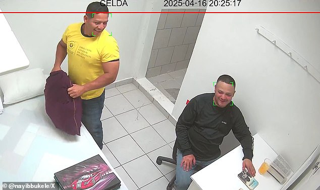 The footage, filmed during his deportation process, shows Garcia moving comfortably, with no visible signs of the abuse he described in his lawsuit. Pictured: Kilmar Abrego Garcia at the Centro Industrial prison in Santa Ana, El Salvador, where he was transferred after CECOT