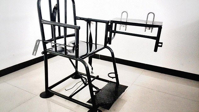 Picture shows a 'tiger chair', which is specially designed to restrain prisoners