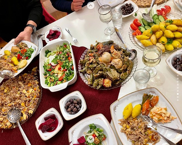 A culinary welcome: Friendships were quickly formed over meals, says Molly, who said her party was greeted with 'food and tea' wherever they went