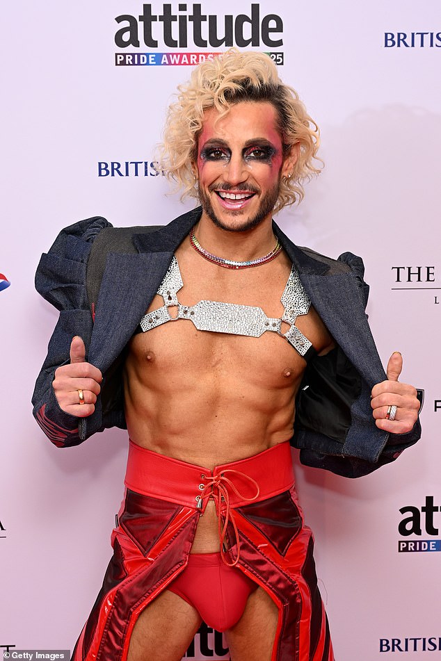 The pants were held together by red lace ties at the waist, with Frankie's red underwear visible underneath