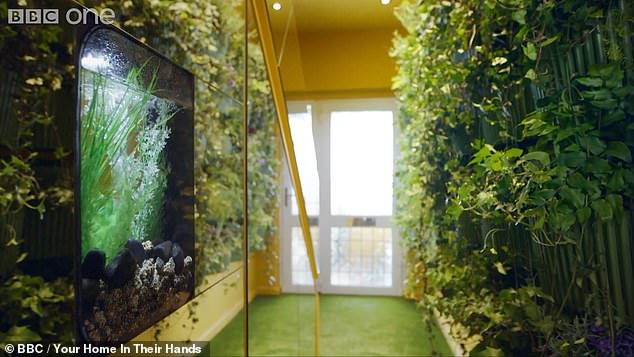 One episode saw a couple, Steve and June, left baffled by their makeover after the designers added a plant wall to their entrance and fish tanks in the walls of their staircase (pictured)