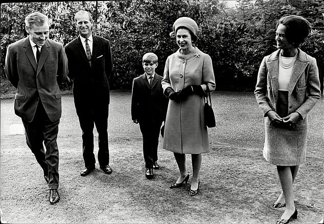 The headmaster of Heatherdown School, James Edwards (left), greets the Queen, the Duke of Edinburgh and Prince Andrew at the start of his first term in 1968
