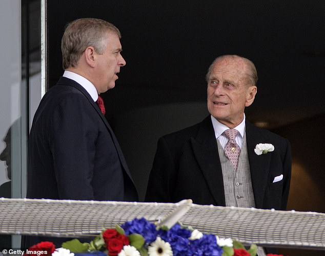 Royal biographer Ingrid Seward revealed in her bestselling book My Mother And I that Philip 'berated' Andrew for being 'pointless' because he never fulfilled his early potential (Pictured at the Derby horse races in 2012)