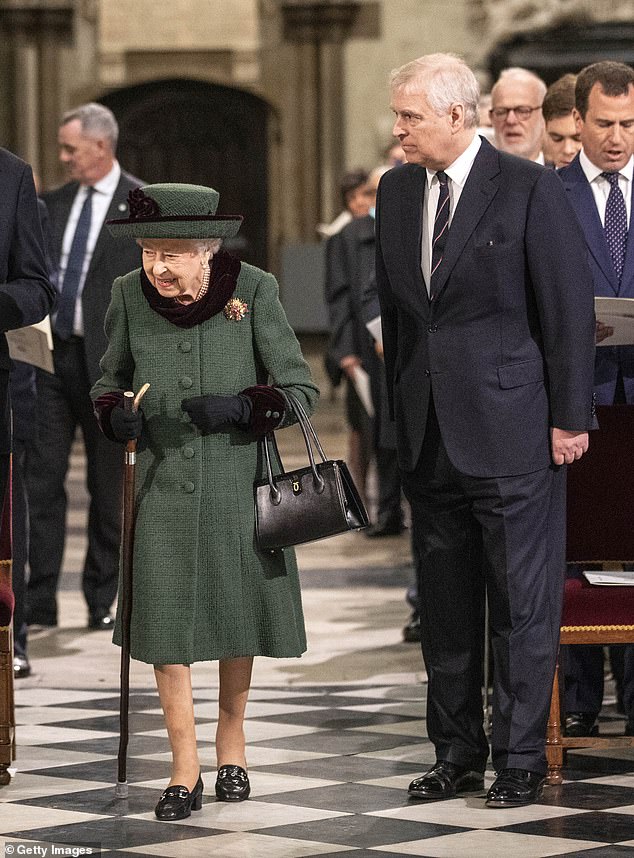 When the Queen died in 2022, royal author Phil Dampier told MailOnline: 'Prince Andrew will be devastated by the Queen's death because he was always her favourite child.' The late Queen and Andrew are pictured at the Service Of Thanksgiving For The Duke Of Edinburgh on March 29, 2022
