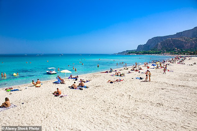 The white sands at Mondello Beach near Palermo in Sicily