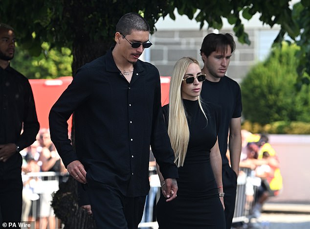 Liverpool's Darwin Nunez (left) and Federico Chiesa (right) arrive for the funeral of Diogo Jota and Andre Silva