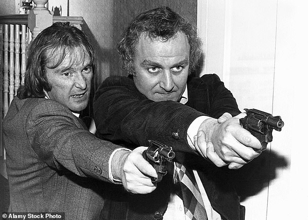 The late Dennis Waterman (left) and John Thaw (right) starred side-by-side for three years in The Sweeney, playing two 'hard-edged' detectives of the Metropolitan Police pursuing criminals across London (pictured in the series)