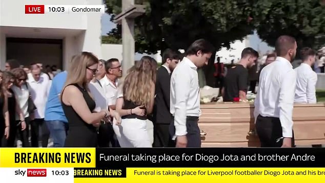 Rute is consoled by a friend as she follows the coffins of the 28-year-old and his brother Andre Silva, 25, during a joint funeral service