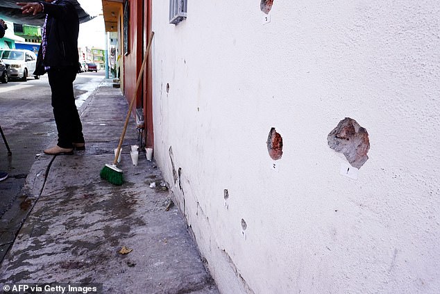 Bullet holes could be seen in the aftermath of the shocking incident in Irapuato