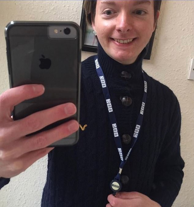 Aside from feigning terminal cancer, Howarth spun a narrative he was a successful BBC producer who had amassed millions in the bank. Pictured: The fraudster wearing a BBC lanyard