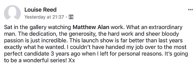A profile purporting to belong to a TV editor named Louise Reed- but operated by Howarth - praised the fraudster for his 'dedication' and 'hard work'