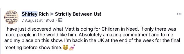 Shirley Rich - a profile purporting to be Shirley Ballas - posted 'if only there were more people in the world like [Matt]'