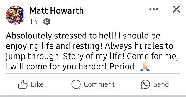 Tom said Howarth stood by his story and claimed he was sent this message shortly after reporting him to police