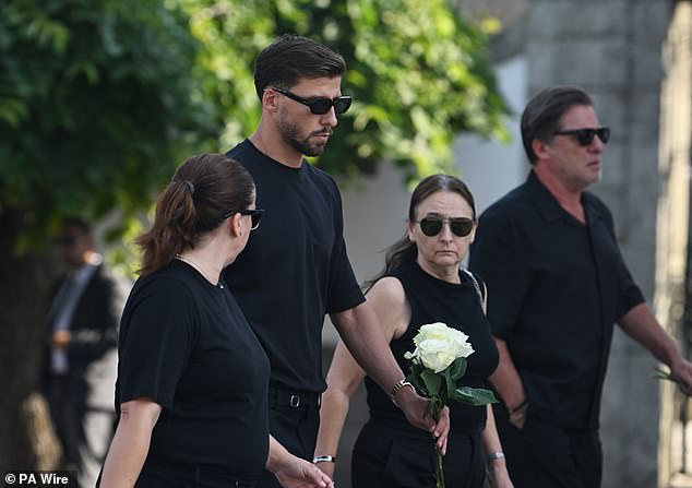 Manchester City defender Ruben Dias arrives at the funeral of his Portugal teammate Diogo Jota in the town of Gondomar near Porto