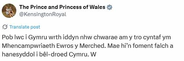 Prince William's message comes as no surprise as he revealed in September 2022 that he was trying to learn the Welsh language