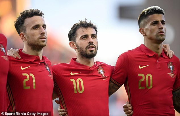 Jota, Silva and Joao Cancelo ahead of Portugal's game against the Republic of Ireland in 2021