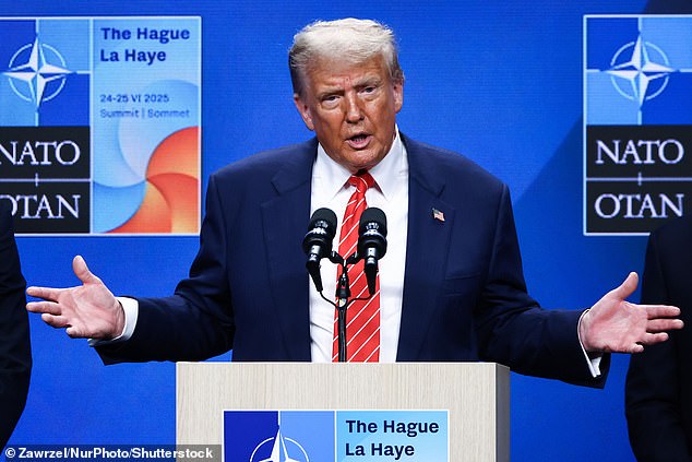 President Donald addressing the press at the conclusion of Wednesday's NATO Summit in the Hague, has had an approval rating that remained steady before and after the so-called '12 Day War,' new polling from the Daily Mail