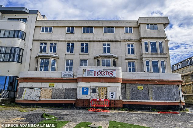 The Lords Hotel, again on the Promenade, is completely boarded up and its grounds look like a wasteland
