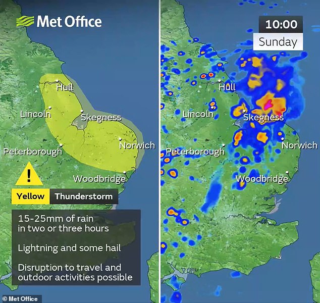 Earlier the forecaster had only issued the warning for the East of England, East Midlands and Yorkshire & Humber