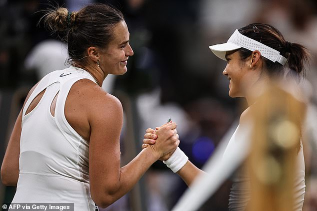 The British No 1 lost 7-6, 6-4 to Aryna Sabalenka (left) at Wimbledon on Friday
