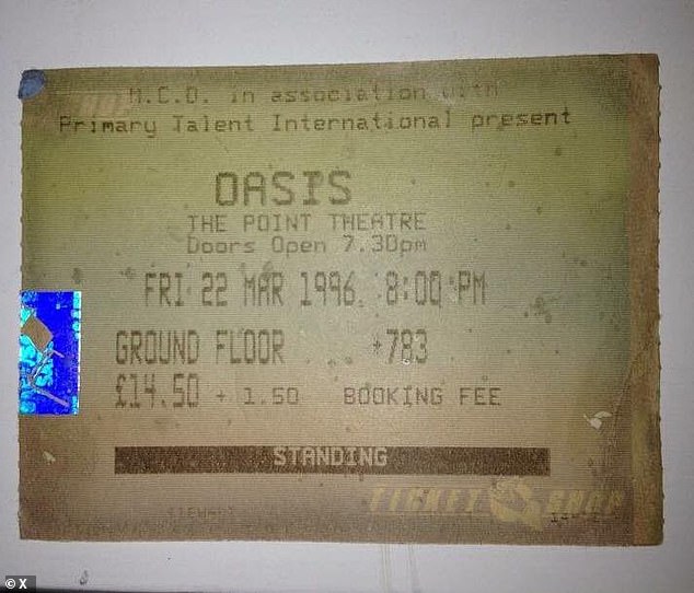 For tickets to the band's Irish gigs in 1996, fans only paid £14.50 with a £1.50 booking fee to see hits like Champagne Supernova sung in Dublin's The Point Theatre (now the 3Arena)