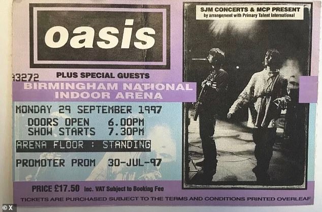 While in 1997, one Oasis-lover revealed at aged 15 he had attended a concert in Birmingham National Indoor Arena and paid £17 (£33.58 today)