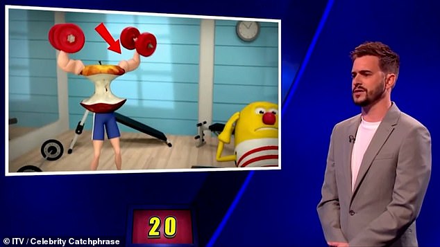 hings took a turn for the worse when he got to the £25,000 catchphrase. The scene showed Mr Chips doing sit ups next to an apple core with muscular arms lifting weights. Luke hesitantly guessed 'working on his guns' before struggling to think of anything else