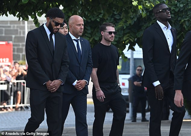 Many of Jota's Liverpool team-mates past and present attended the funeral service on Saturday