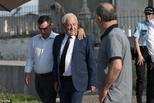 Diogo Jota and Andre Silva's grandfather arriving for the funeral of late Portugal's players on Saturday