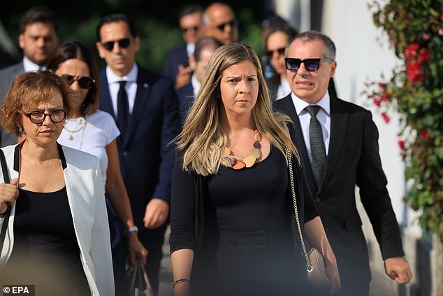 Portuguese Minister of Sports Margarida Balseiro Lopes (centre) arriving for the funeral of Diogo Jota and his brother Andre Silva, in Gondomar