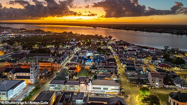 An aerial photo of the country's capital, Paramaribo, where Belfield was arrested