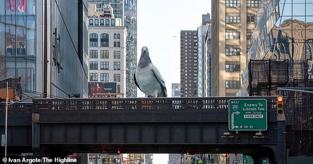 Rottenberg's foot replaced a 16-foot pigeon statue (pictured)