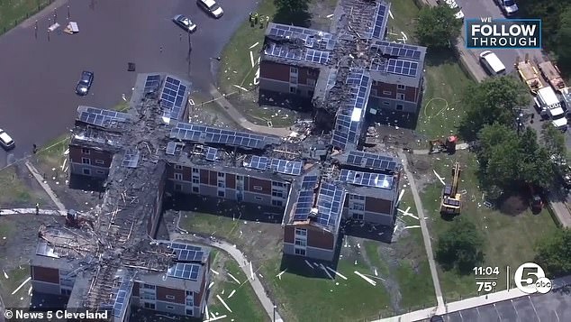 According to Cleveland Fire Lt. Mike Norman the fire damaged 44 units and has left roughly 100 people displaced. An aerial view of the damage
