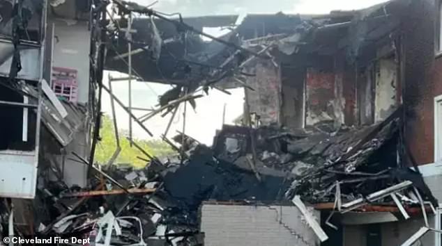The devastation caused by the blaze is seen above in this photo released by the fire department