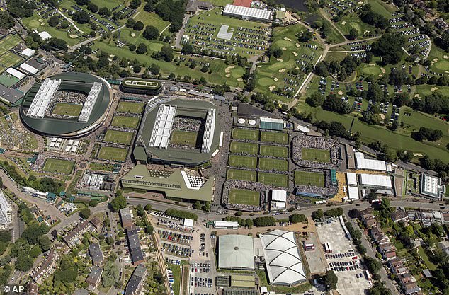 The All England Lawn Tennis Club (AELTC) has sought planning permission to treble the size of the 42-acre site. Pictured: An aerial view of Wimbledon on July 8, 2019