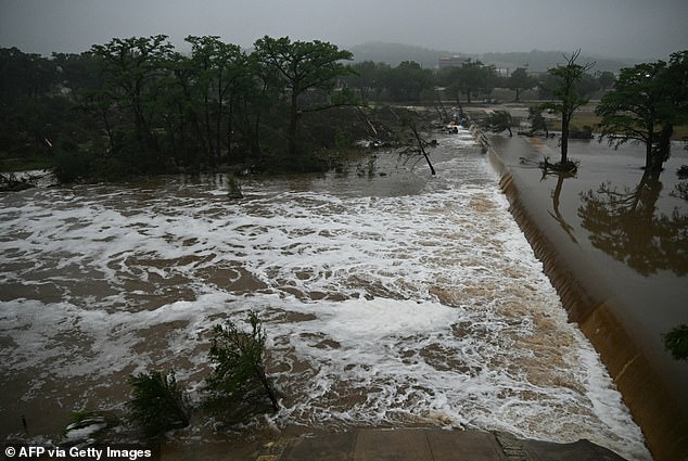 Rushing water on the Guadalupe River on Saturday. Texas Governor Greg Abbott said the floods had been devastating, and declared that 'we need God more than ever'