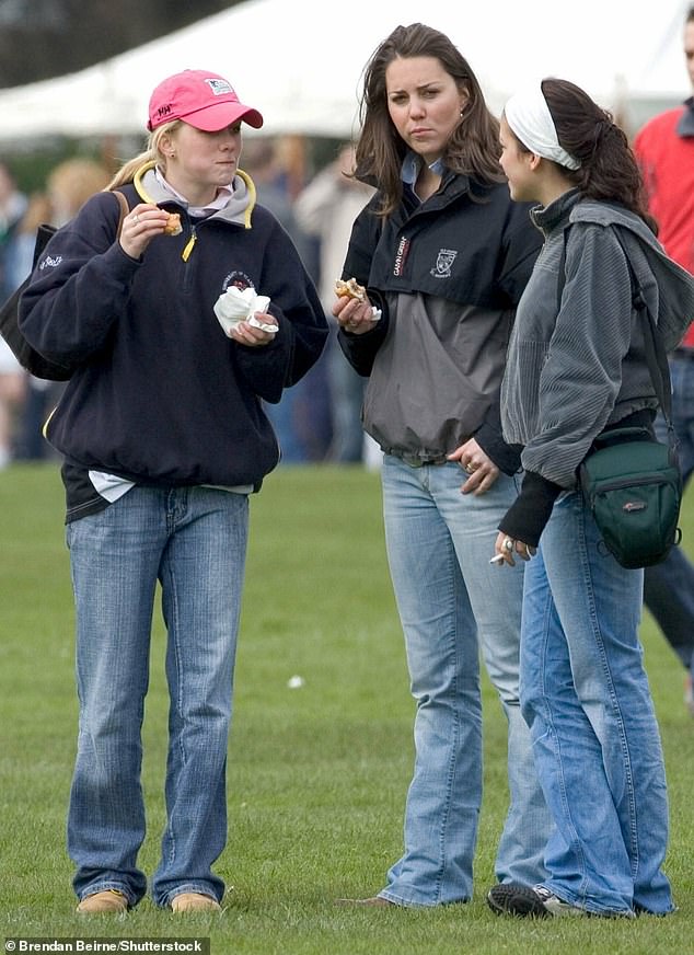 Kate with friends at St Andrews as Prince William plays in a rugby sevens tournament in April 2005